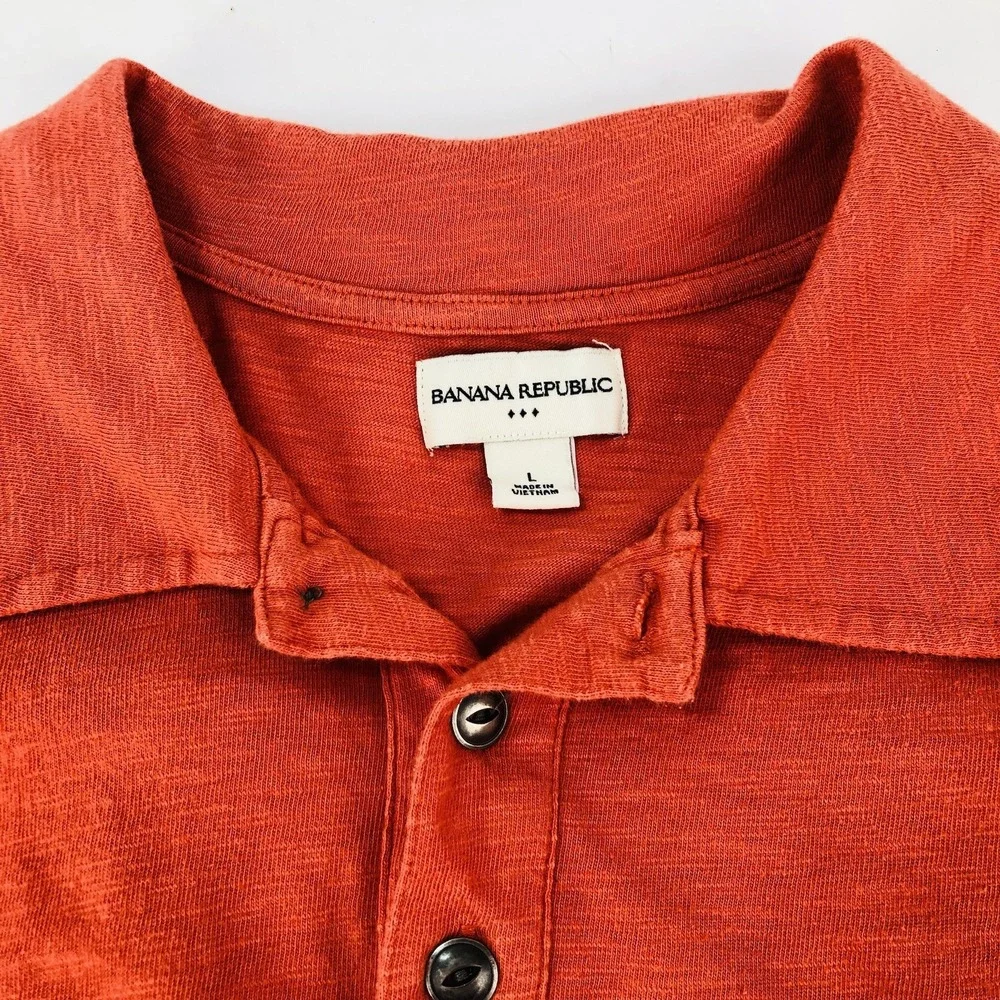 Banana Republic Mens Large L Polo 100% Cotton Golf Shirt Orange Heather Pocket